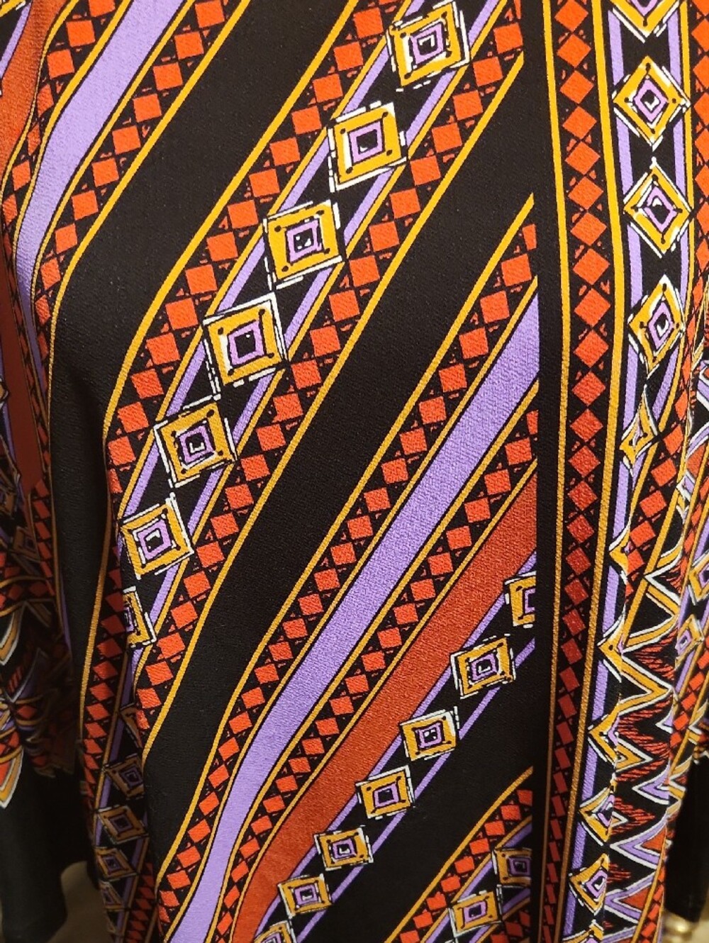 Bob Mackie Black, Orange & Purple Printed Long-Sleeve Scoop Neck Tunic - Picture 2 of 5